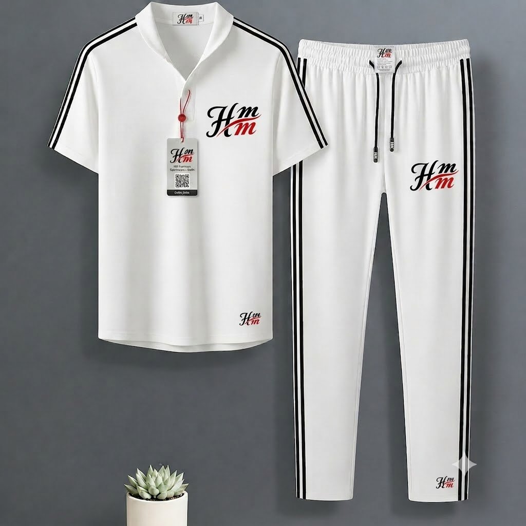 Men's Premium White Polo T-Shirt and Track Pants Set