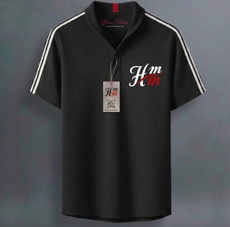 Men’s Black Striped Shoulder Polo T-Shirt