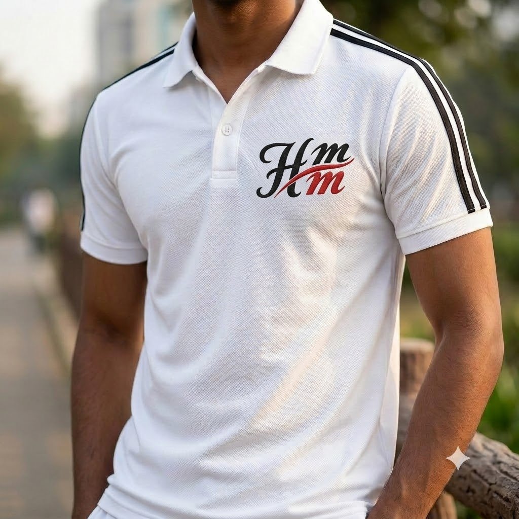 Men’s Classic White Shoulder-Striped Polo T-Shirt